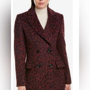 Karen Millen Leopard Print Wool Blend Tailored Double-Breasted Coat - Stunning!